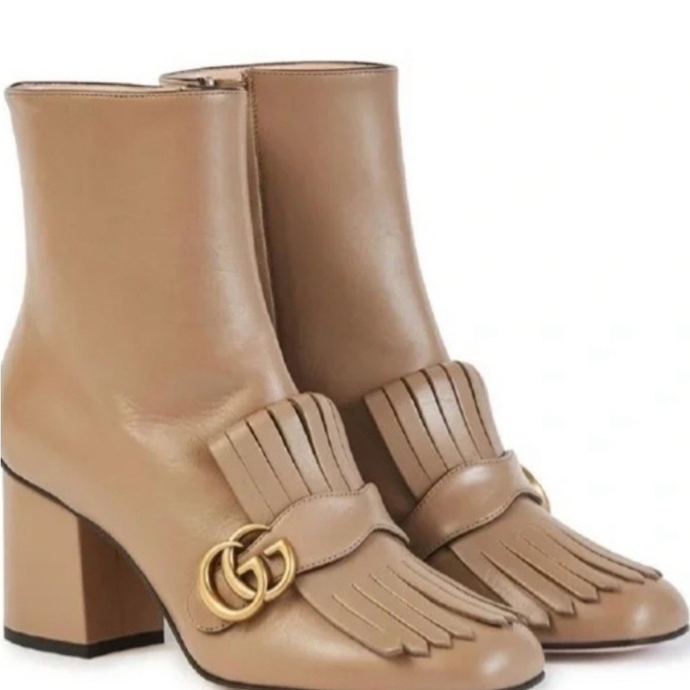 NEW GUCCI MARMONT GG FRINGE LEATHER ANKLE BOOTS